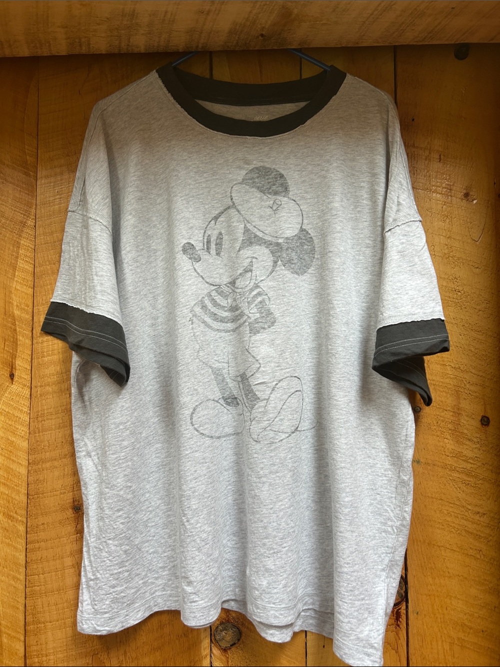 aerie Gray Mickey Mouse Ringer Tee with Black Trim